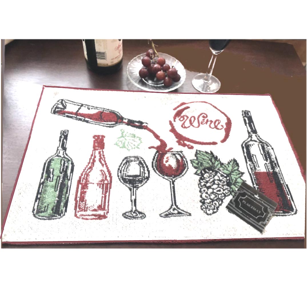 * A Woven Tapestry Fabric 4 Placemats Wine Goblets